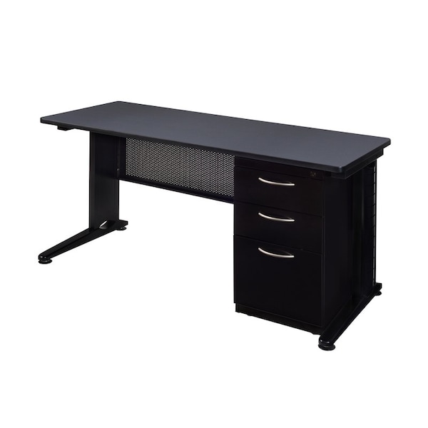 Fusion Fusion Single Pedestal Desks, 24 D X 29 H, 66 W X Wood, Metal MSP6624GY - main